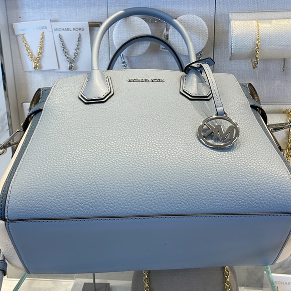 Michael Kors Mercer Medium Top Sip Color-Block Belted Satchel Crossbody Purse MK - Picture 7 of 16